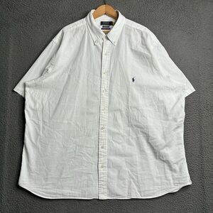 Polo Ralph Lauren Shirt Men 2XB White Seersucker Button Down Short Sleeve Pony